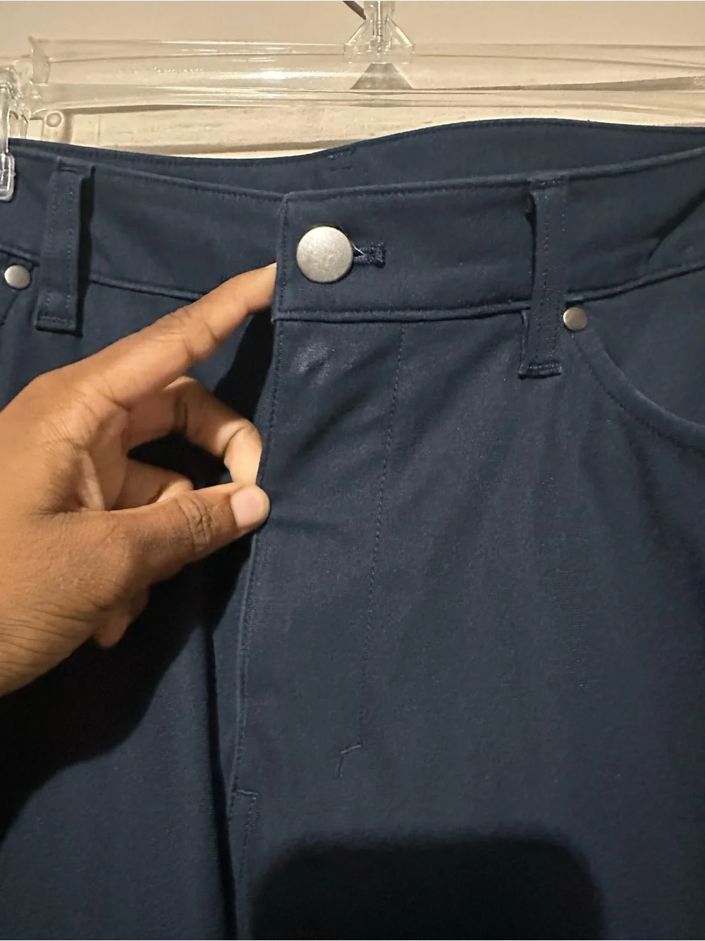 Lululemon ABC Slim Fit Warpstreme Pants Mens Sz 34 Navy Blue Chino Preppy
